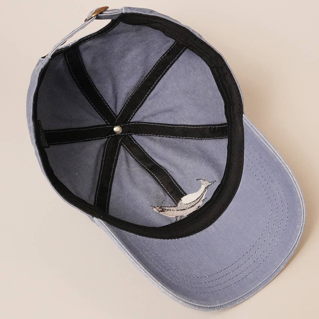 Shark Embroidered Cotton Baseball Dad Cap: DENIM BLUE / One Size