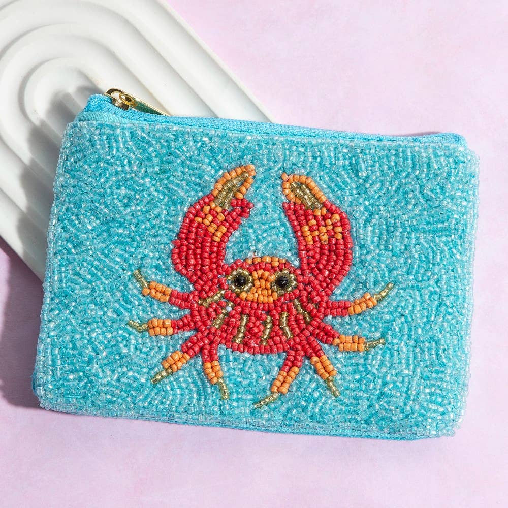 Seed Beaded Red Crab Coin Purse