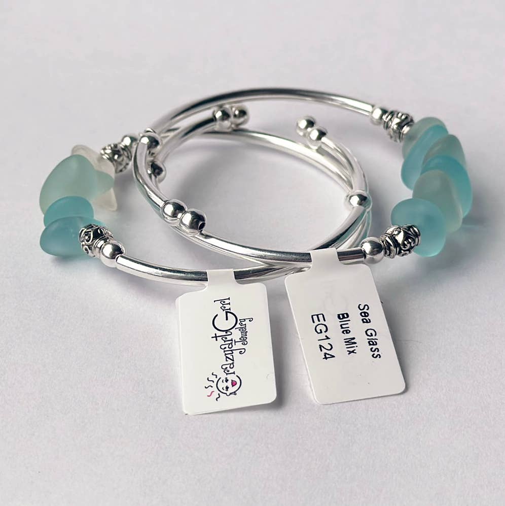 Sapphire Square Nugget Sea Glass Bracelet