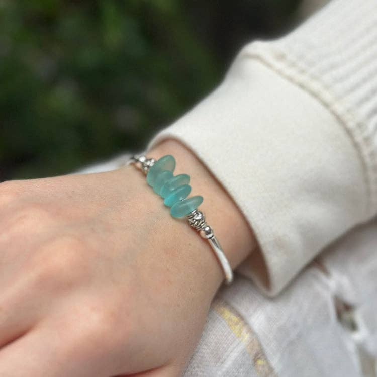 Aqua Nugget Sea Glass Bracelet