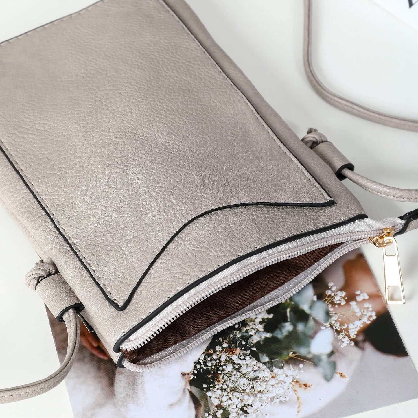 Shine Mark Accessories - Sand - Floral Lacer cut crossbody cellphone bag