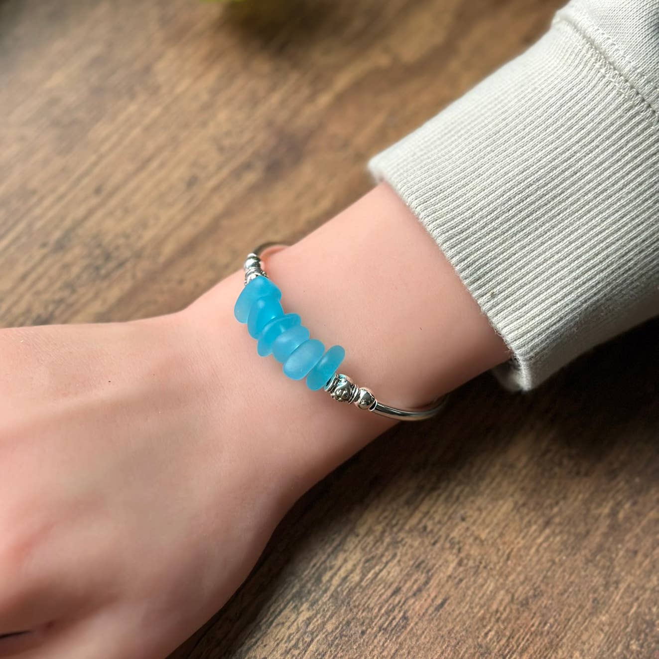 Opaque Aqua Sea Glass Nuggets Bracelet