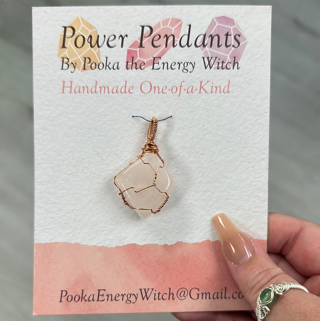 Pooka the Energy Witch - Wire Wrap Pendant - Rose Quartz - Pisces, Taurus, Cancer