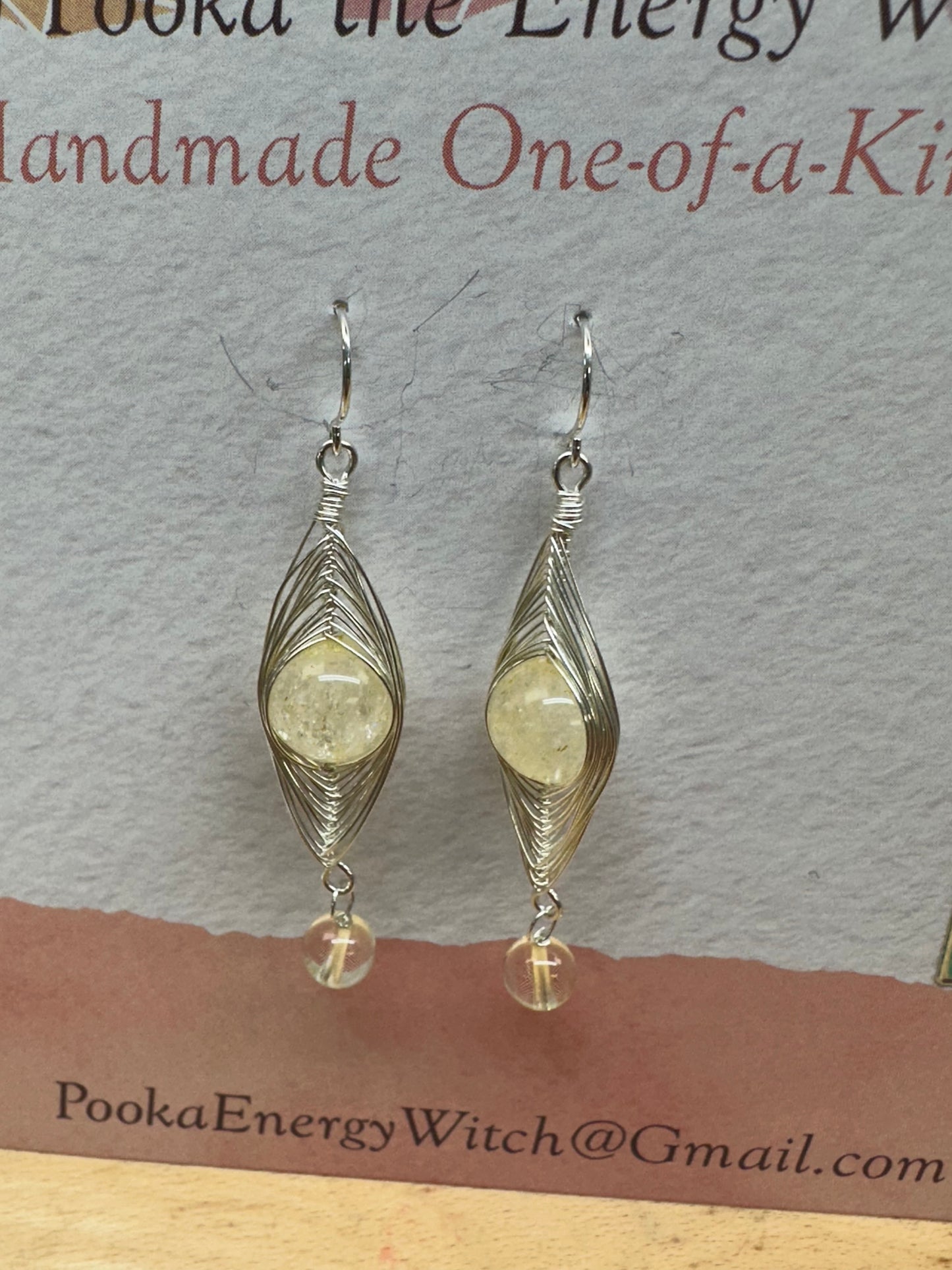 Pooka the Energy Witch - Sterling Silver Wire Wrap Earrings - Citrine - Aries, Leo, Libra