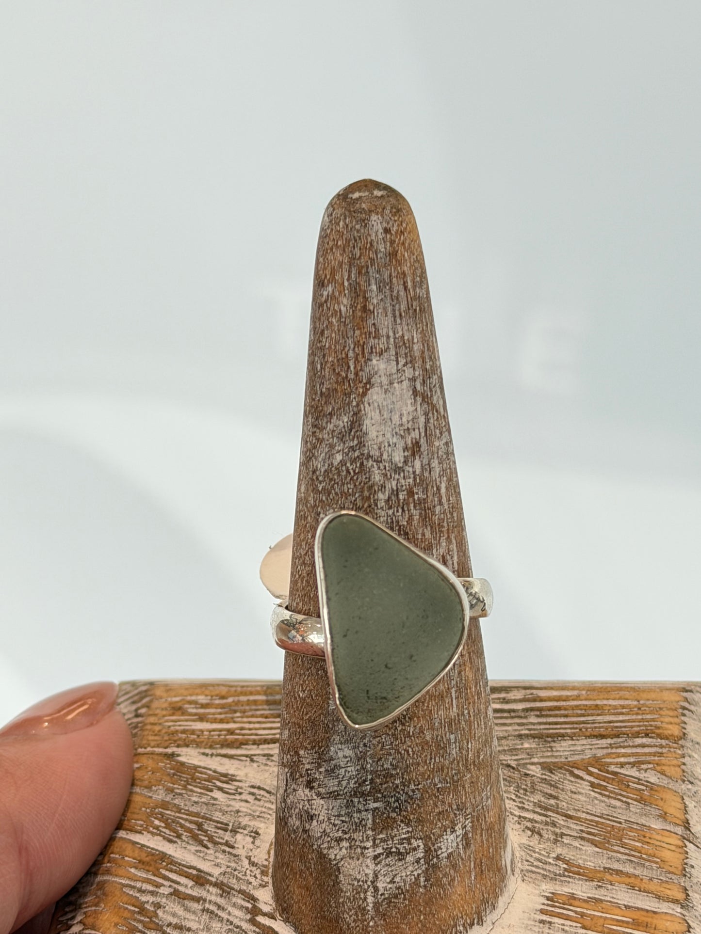 Handmade Sea Glass Ring - Sterling Silver, Adjustable