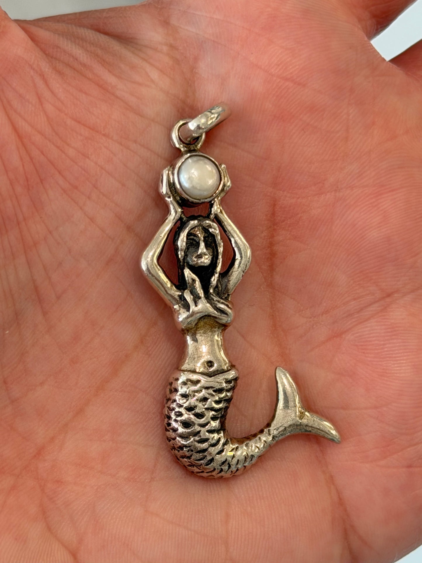 Handmade Mermaid Pendant - Sterling Silver, Freshwater Pearl