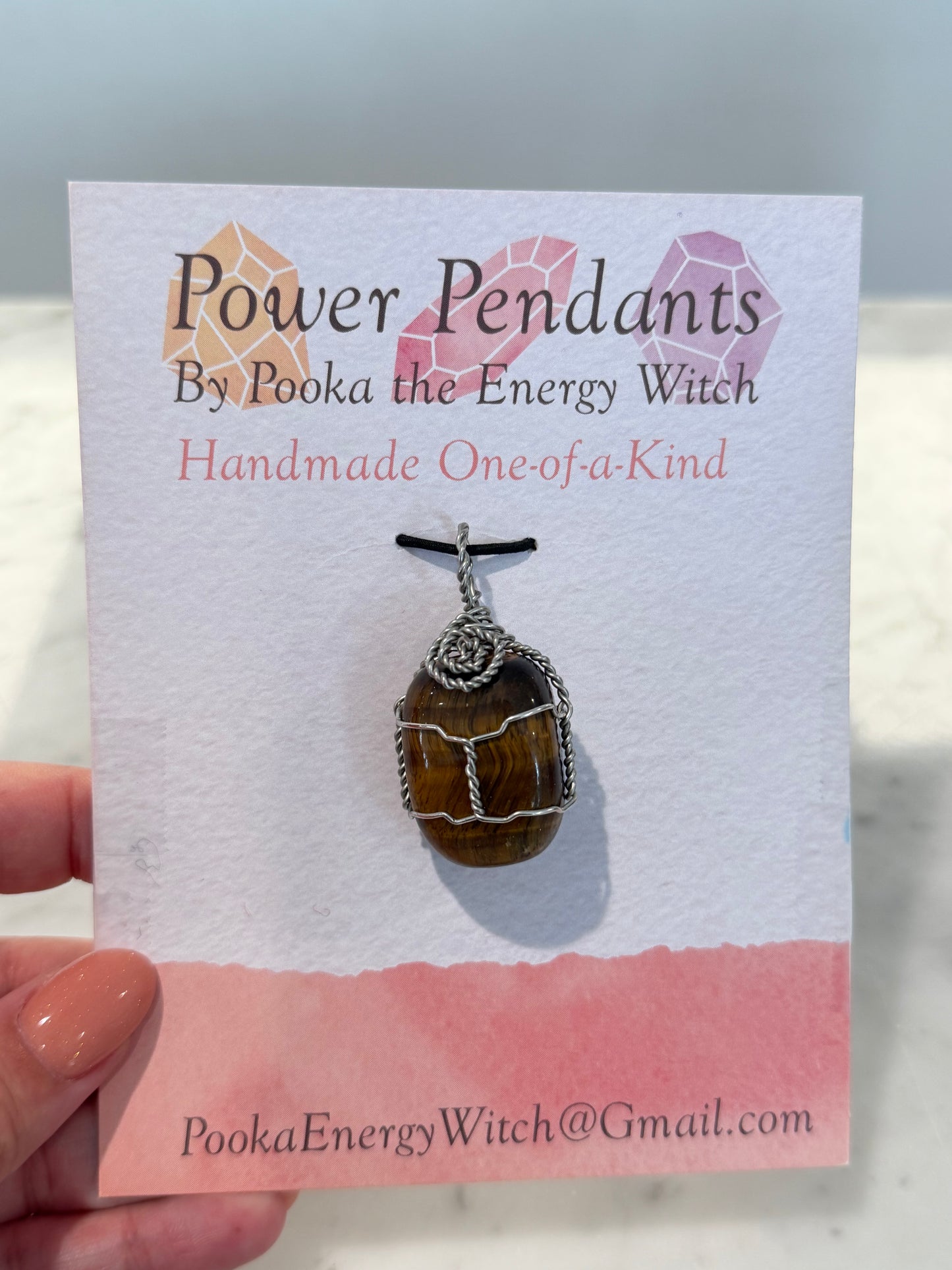 Pooka the Energy Witch - Silver-Plated Copper Wire Wrap Pendant - Tiger's Eye