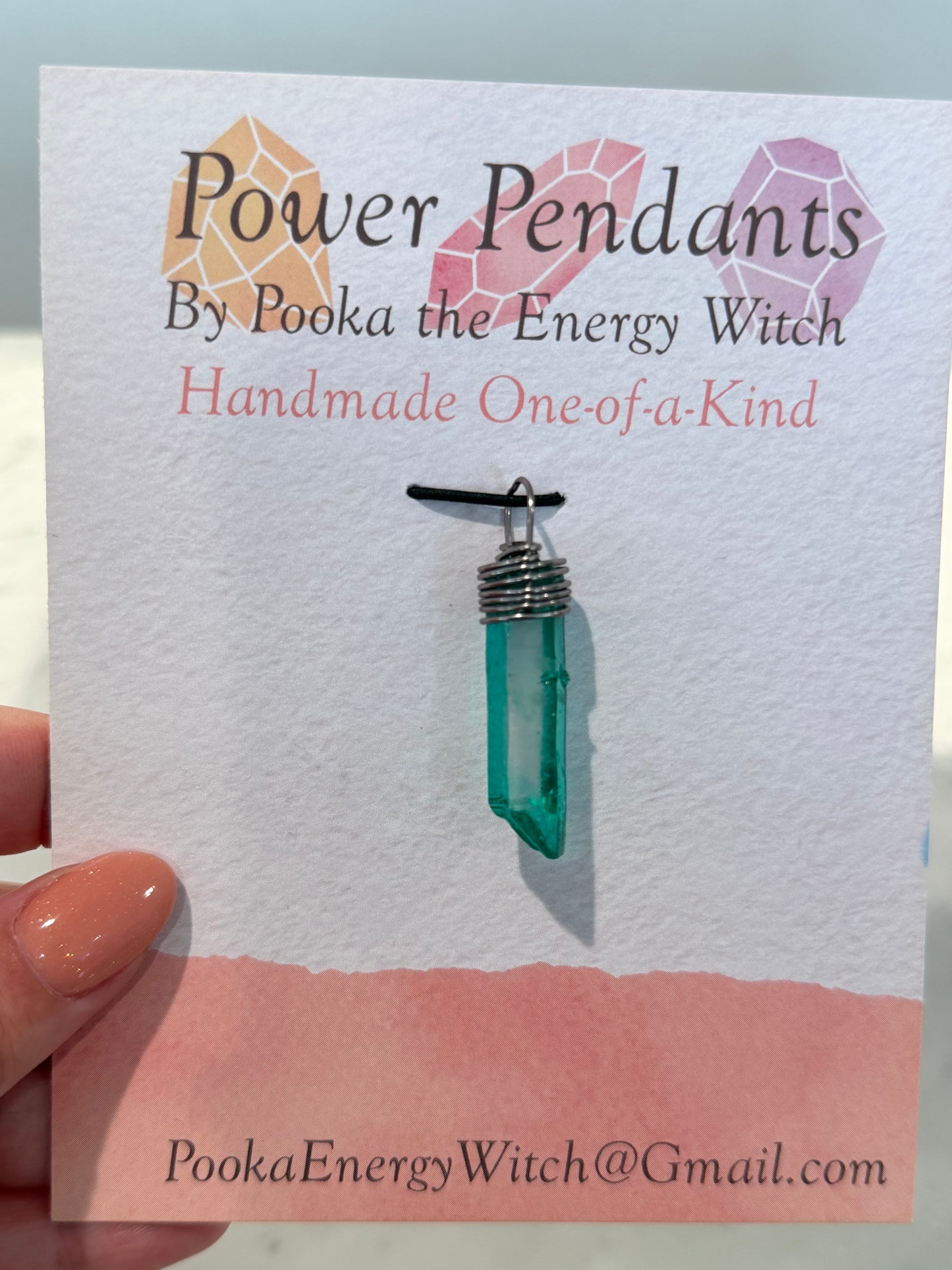 Pooka the Energy Witch - Silver-Plated Copper Wire Wrap Pendant - Dyed Quartz