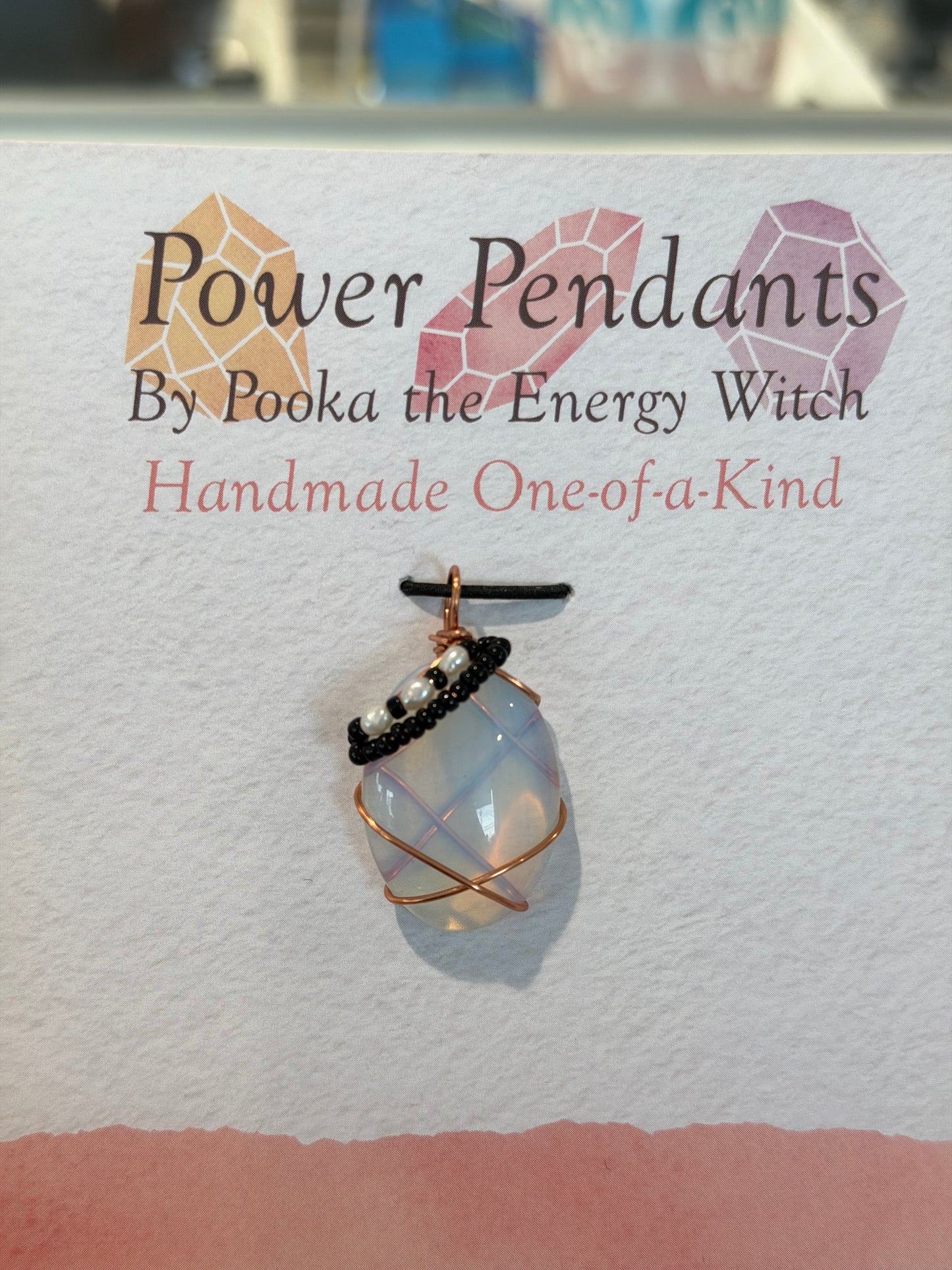 Pooka the Energy Witch - Copper Wire Wrap Pendant - Opalite with Pearls