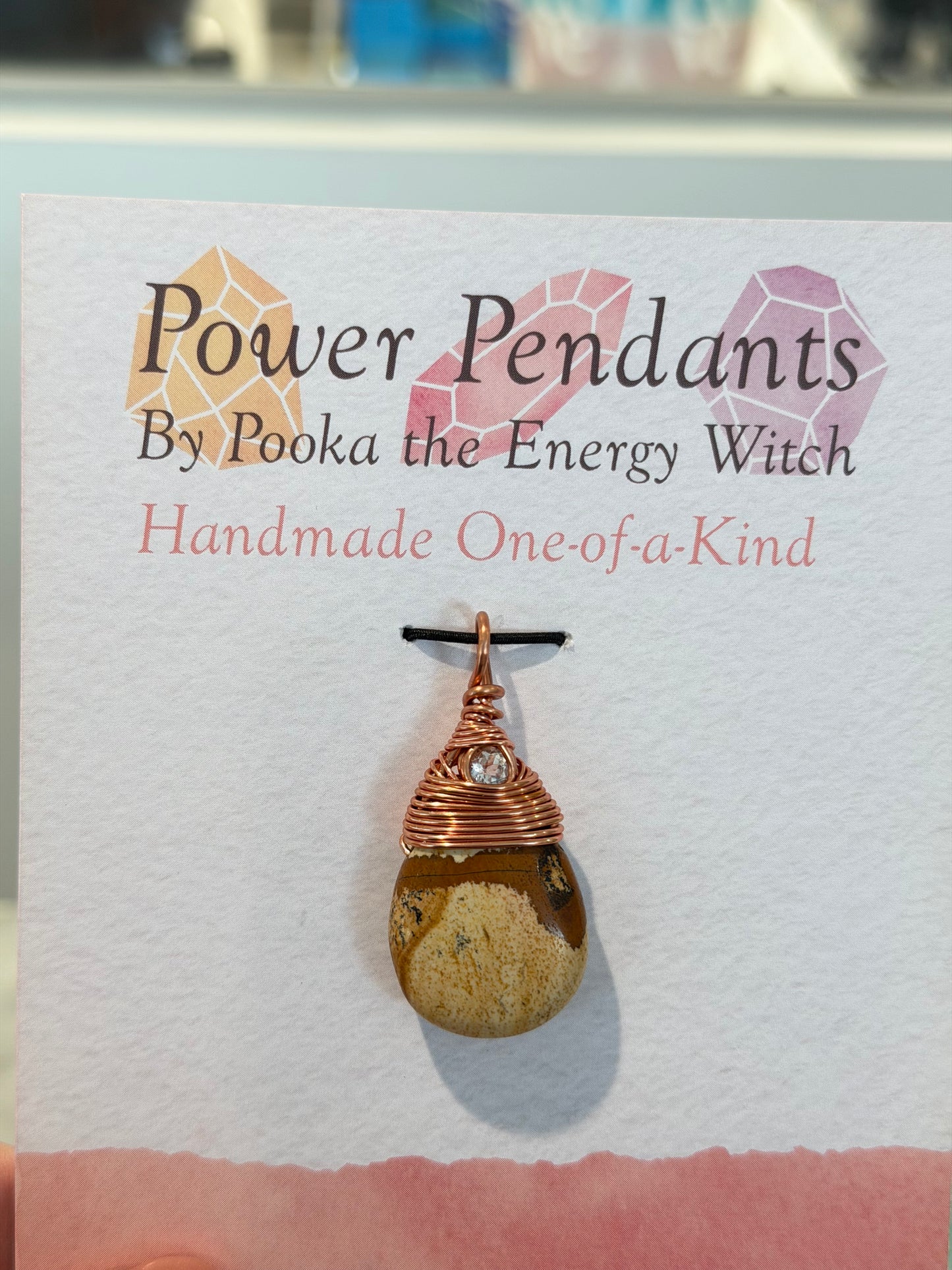 Pooka the Energy Witch - Copper Wire Wrap Pendant - Picture Jasper with White Topaz