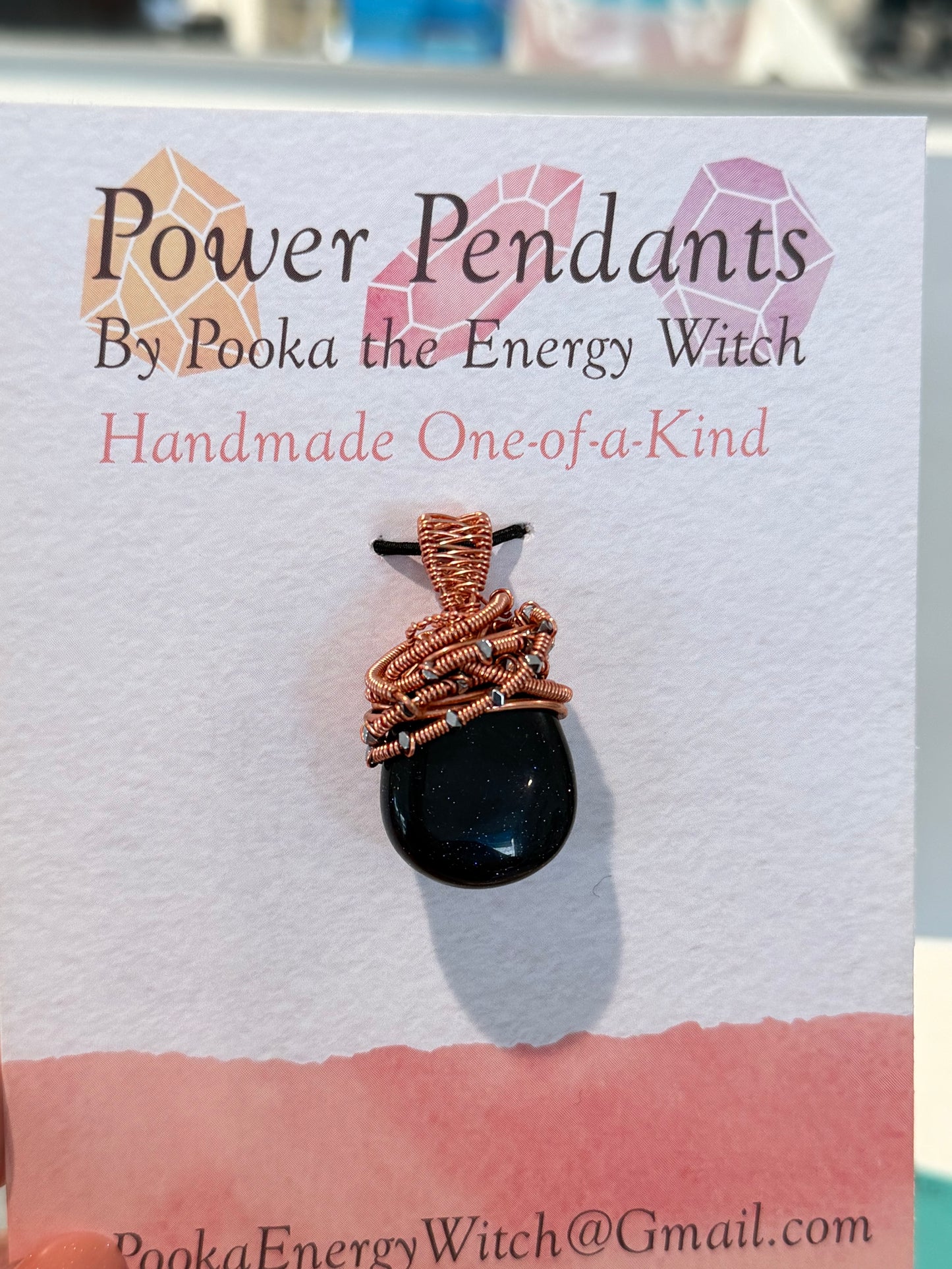 Pooka the Energy Witch - Copper Wire Wrap Pendant - Blue Sandstone with Hematite