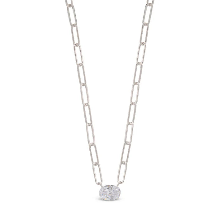 Solitaire Crystal Link Necklace - Silver