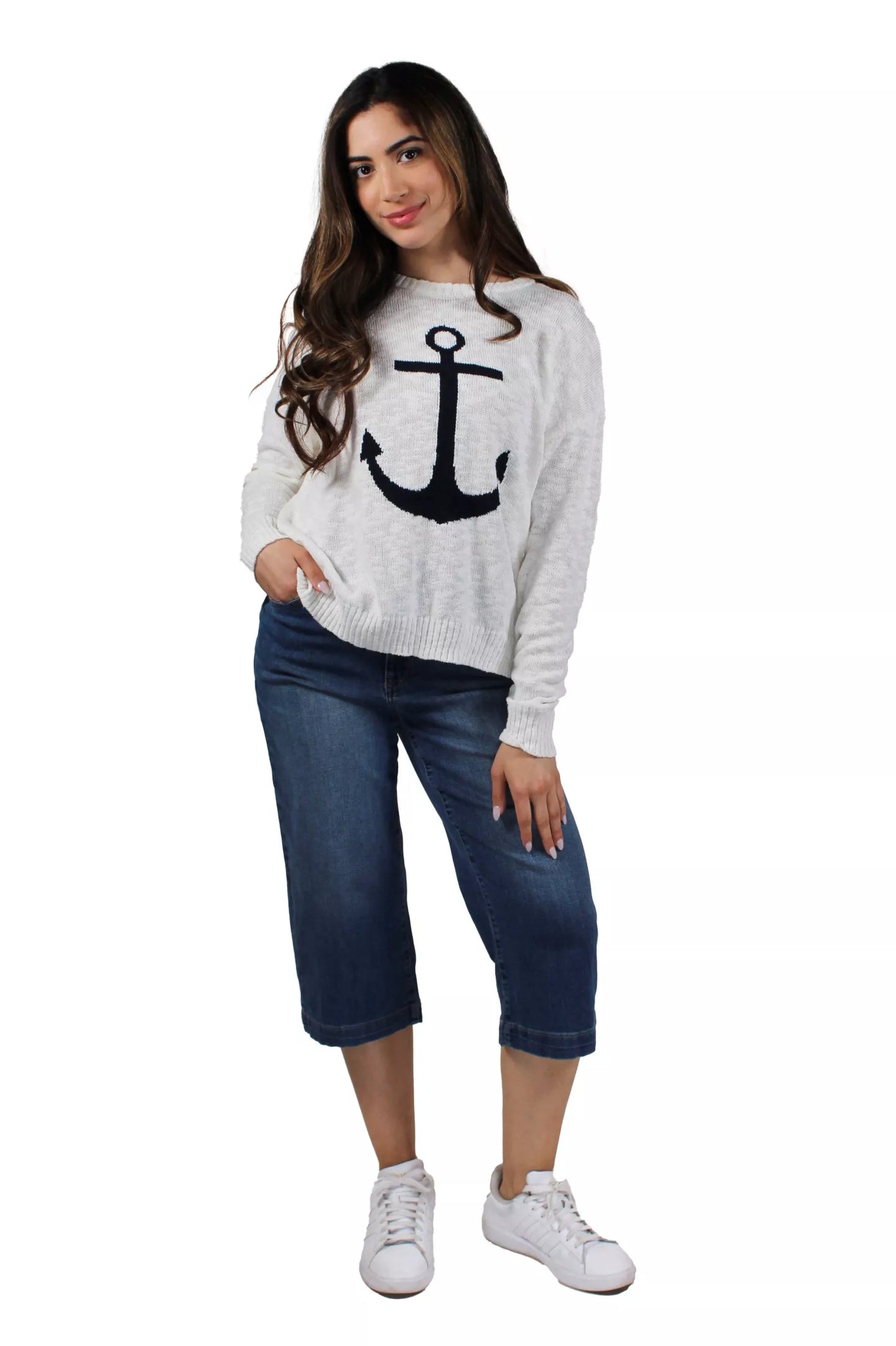 K&C Clothing - White Anchor Sweater