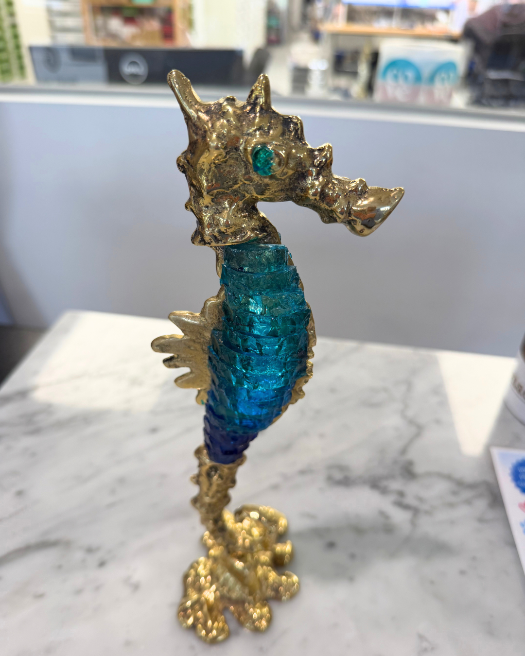 Medium Santorini Blue Glass Seahorse