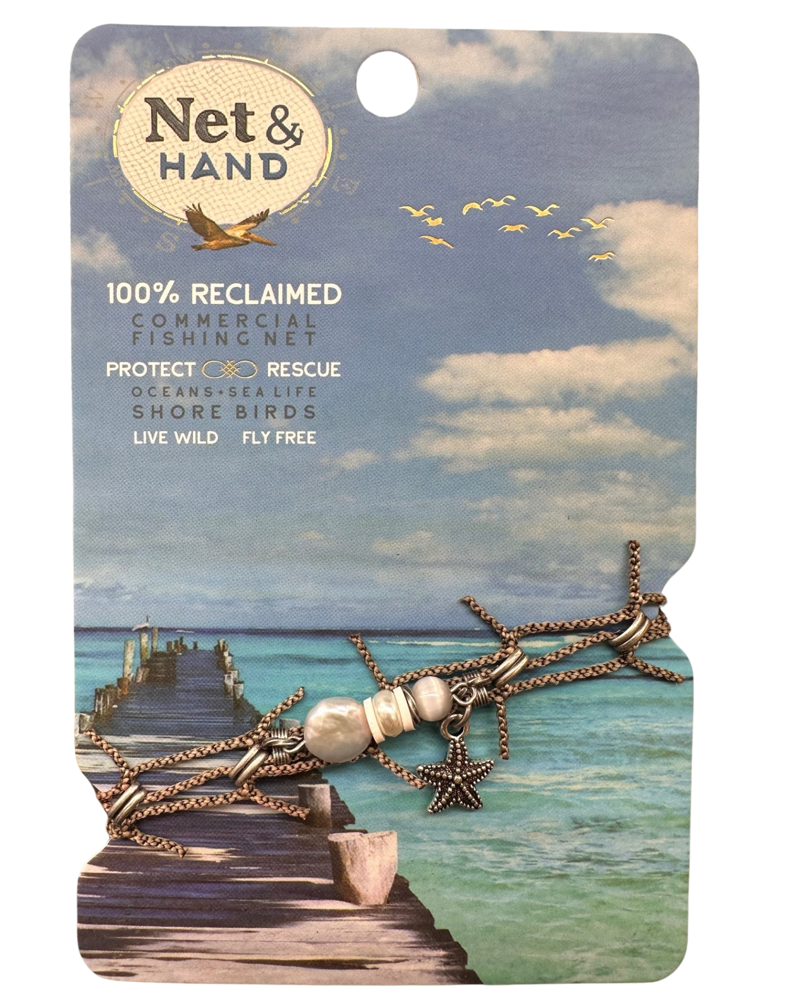 Net & Hand Reclaimed Fishing Net Bracelet - Silver Starfish & Pearl – The  Cove by Dune