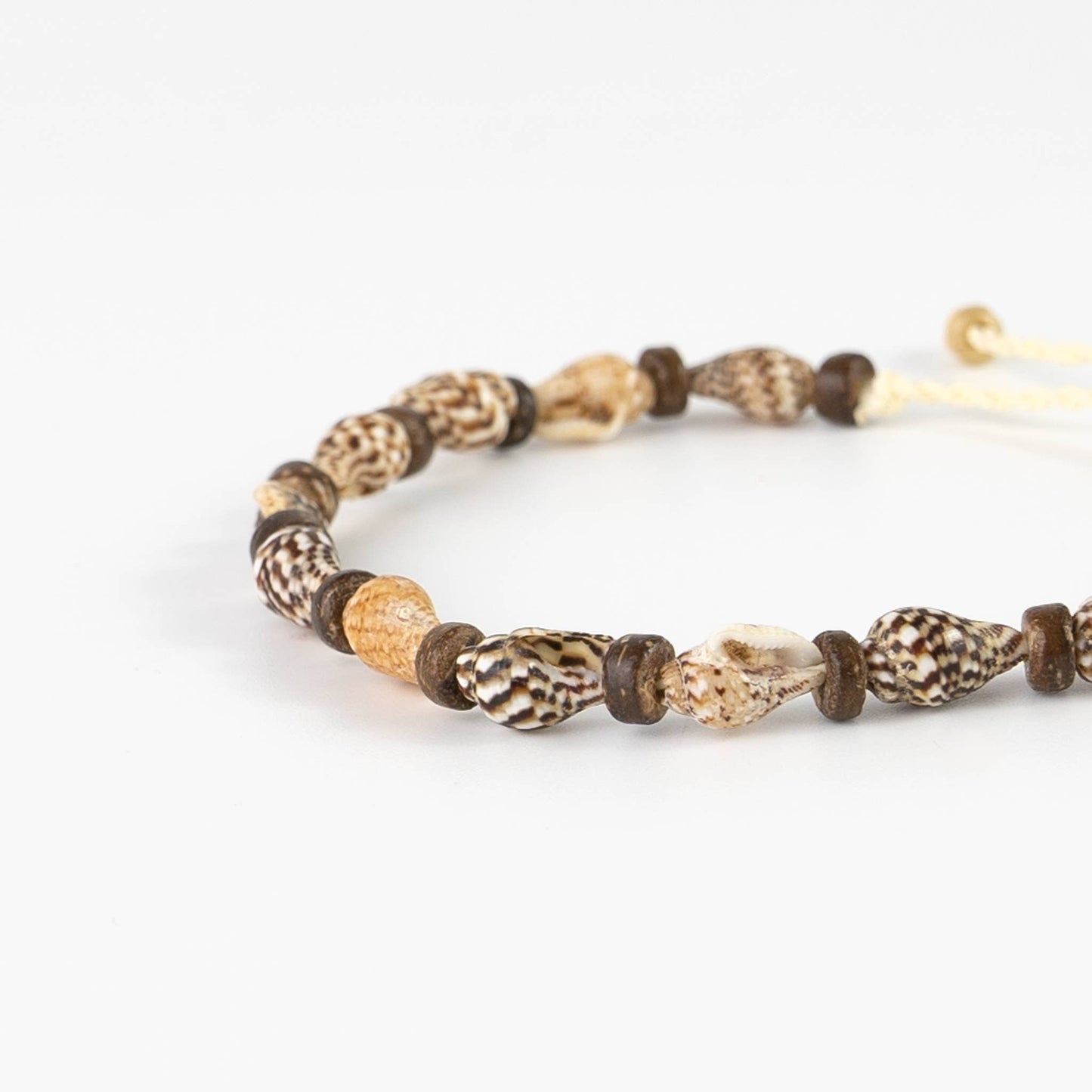 Pineapple Island - Natural Wood Bead and Shell Bracelet