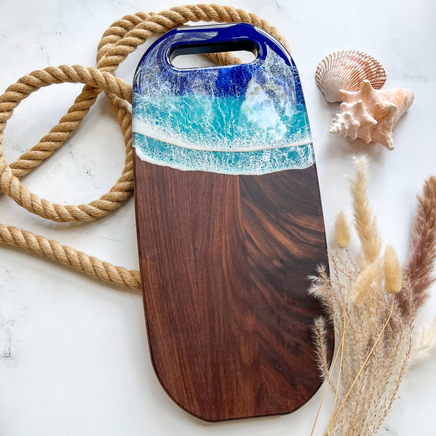 Citrus Waves Art - Walnut Charcuterie Board with Handle