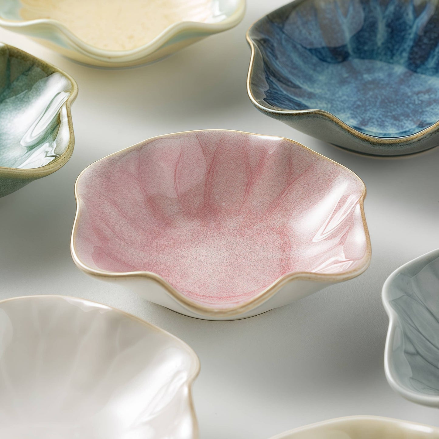 Set of 2 Ceramic Lotus Dipping Bowls