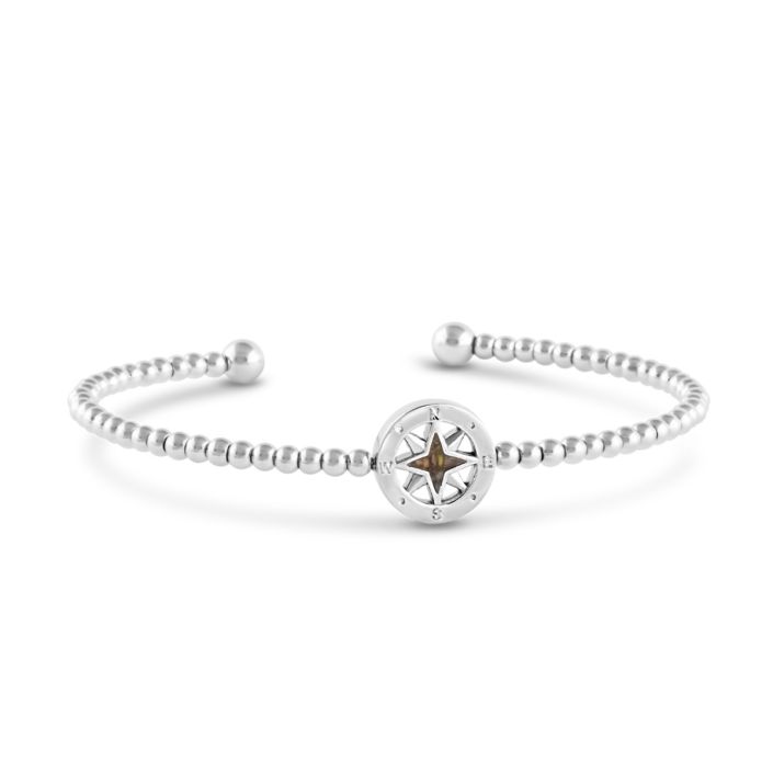 Dune Jewelry Beaded Cuff Bracelet - Compass, Silver, Sand from The Coast of Maine