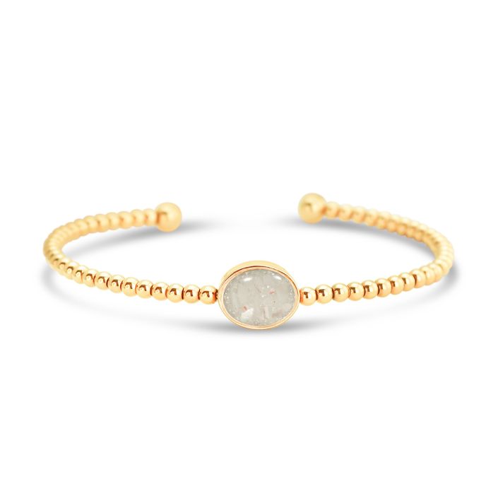 Dune Jewelry Beaded Cuff Bracelet - Oval, Gold Plated, Sand from The Beaches of Cape Cod