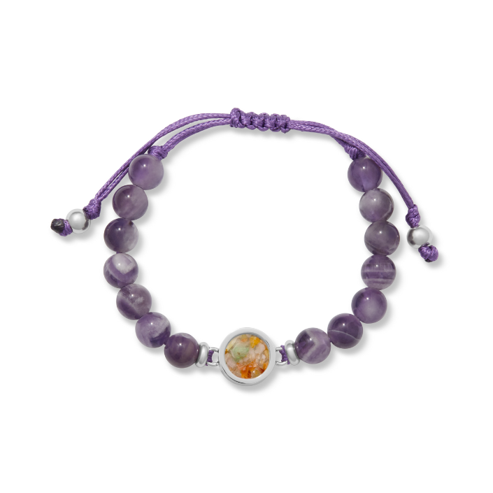 Beaded Bracelet Adjustable - Round - Frosted Amethyst