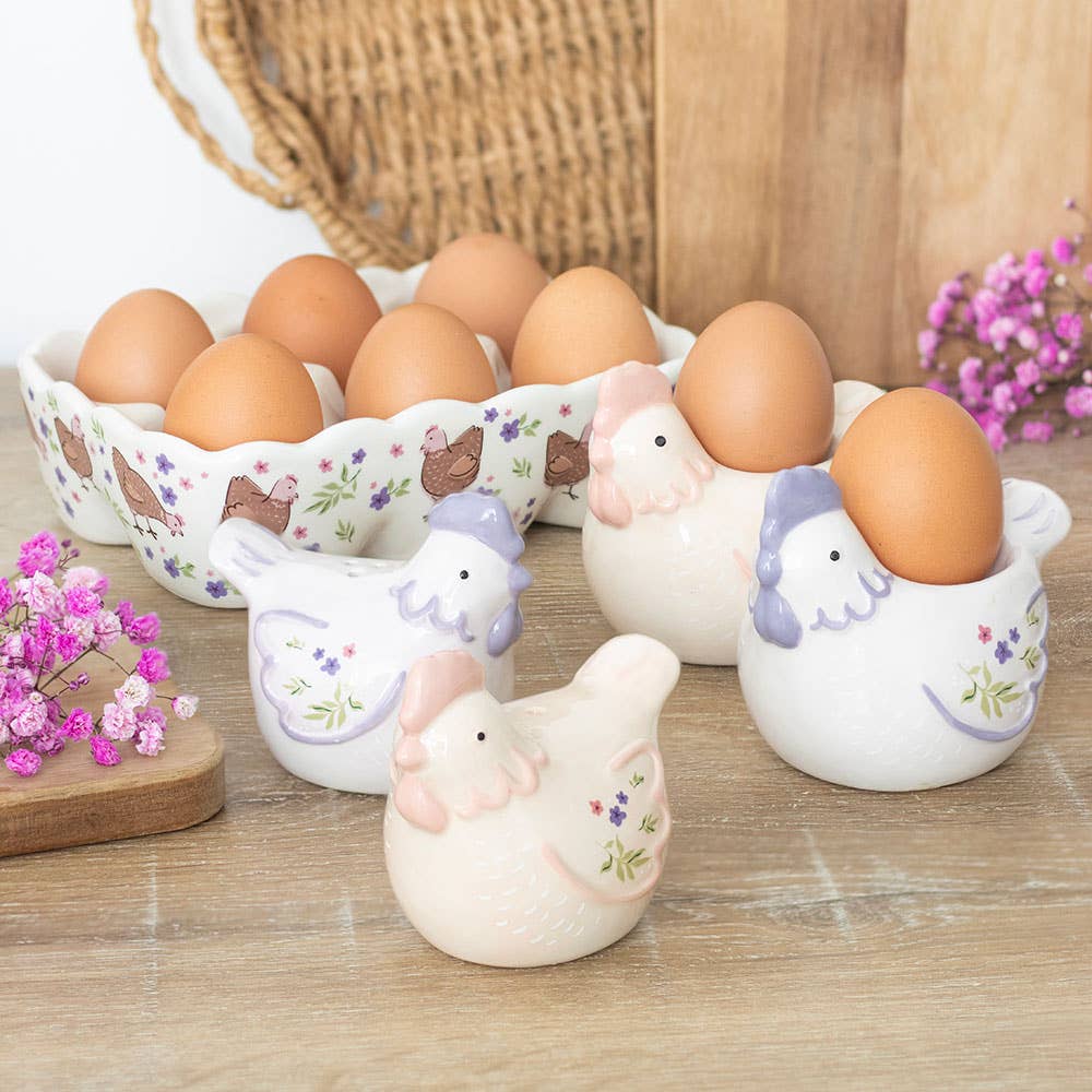 Floral Hen Chicken Print Ceramic Egg Holder