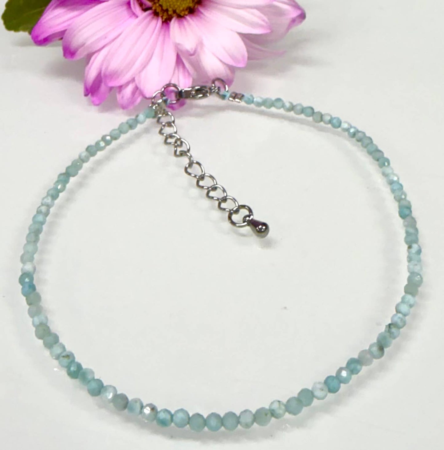 Natural Larimar Anklet Stainless Steel Finding