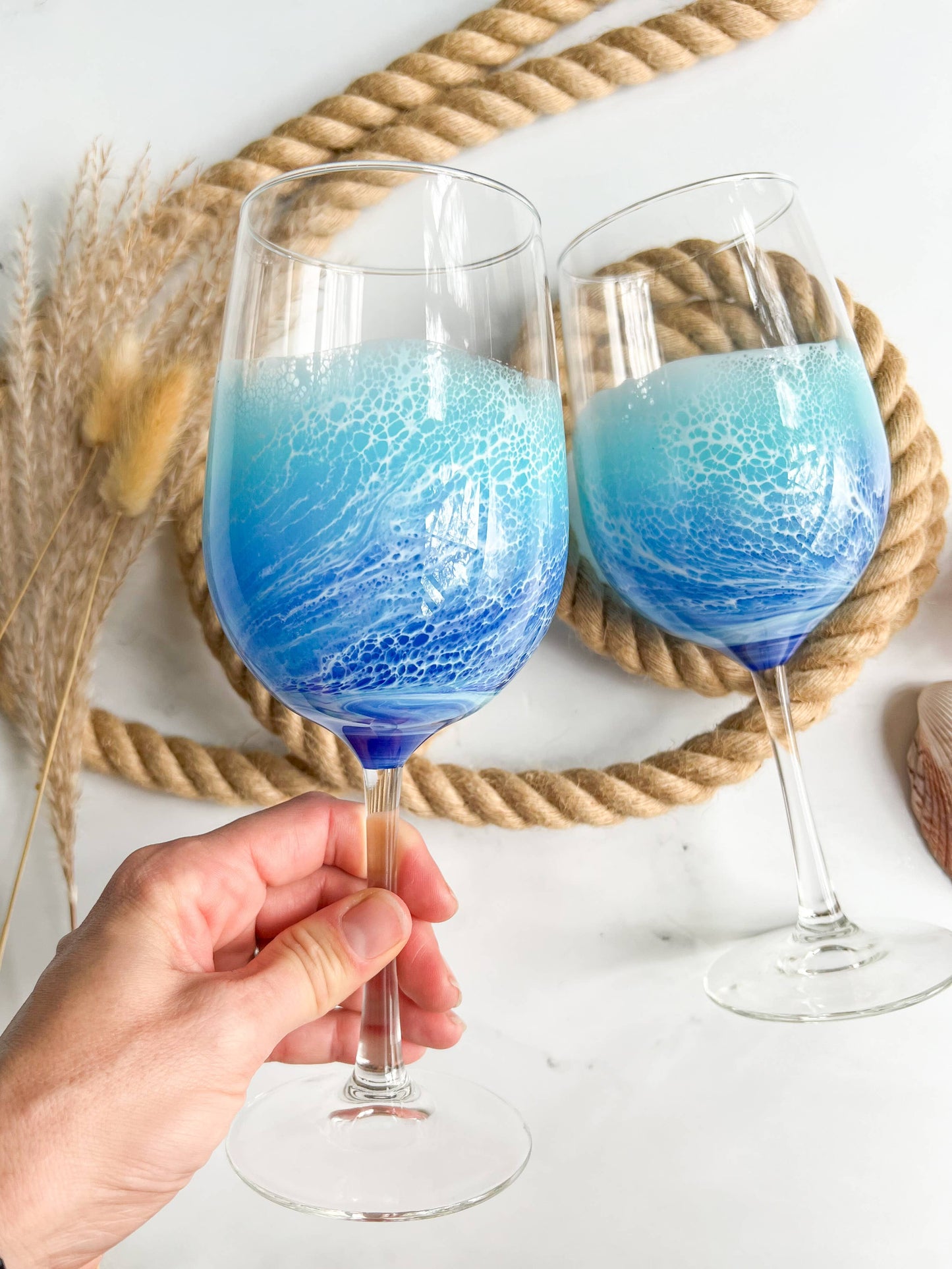 Citrus Waves Art - Ocean Waves Wine Glasses
