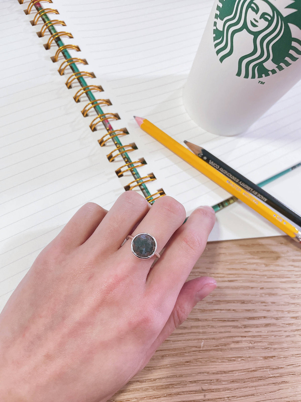Zoey Simmons - Moss Agate Round Ring