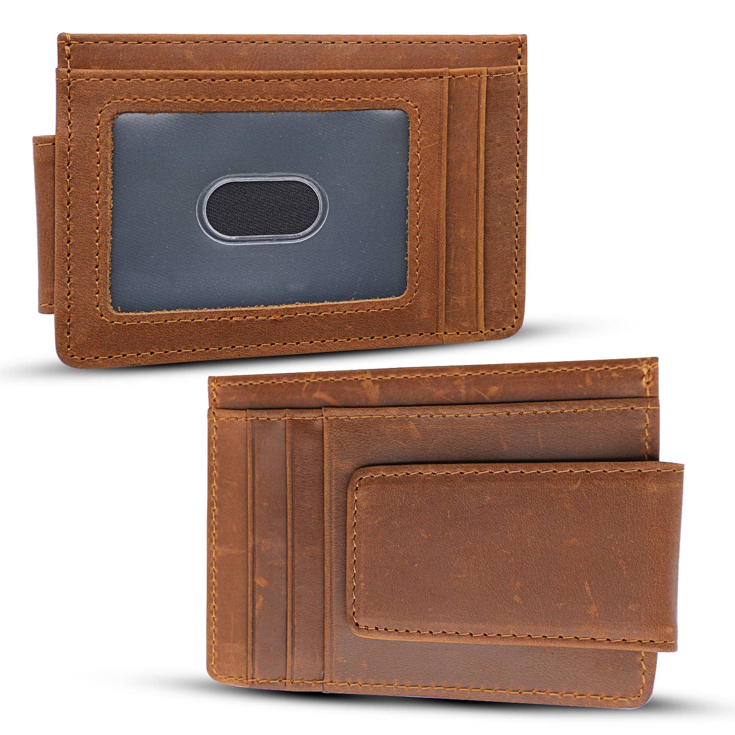American Leather Goods - Leather Wallet with Magnet Clip: Dark Brown