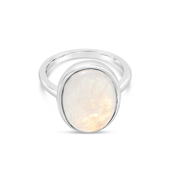 Dune Jewelry - Goddess Ring with Moonstone by Camille Kostek -Sterling Silver - Size 8