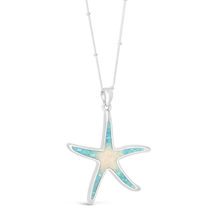 Starfish Necklace - Turquoise Gradient and Sand from The Beaches of Cape Cod