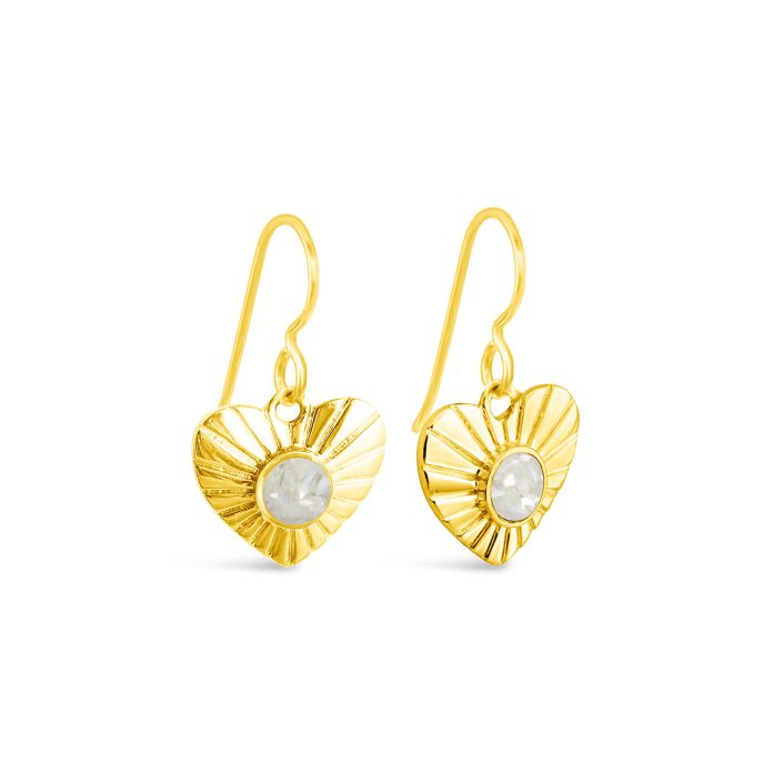 Sun Ray Heart Drop Earrings - 14k Gold Vermeil, Beach Rose