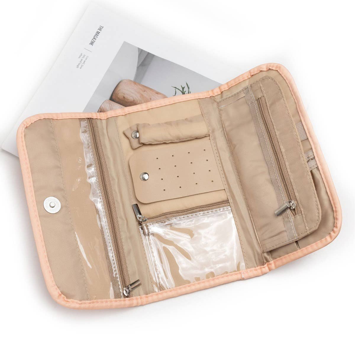 Foldable Travel Jewelry Organizer Roll - Pink
