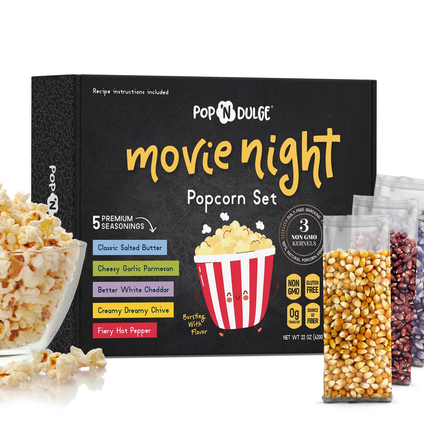 Pop 'N Dulge - Movie Night Gift Basket Gourmet Popcorn Gift Set Fathers Day