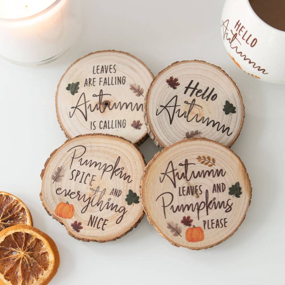Autumn Wood Slice Coaster Set for Fall