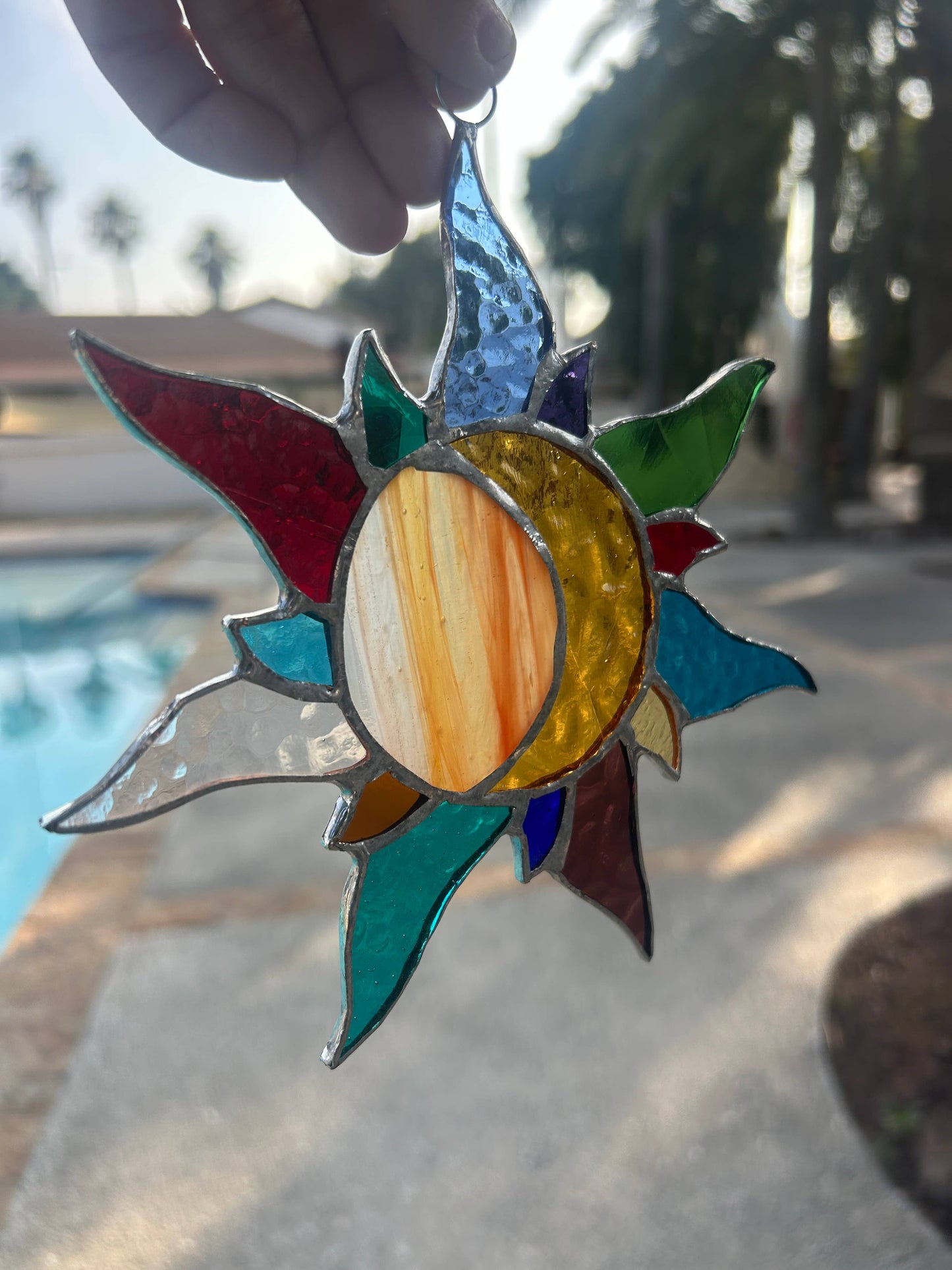 Celestial Sun & Moon Stained Glass Suncatcher