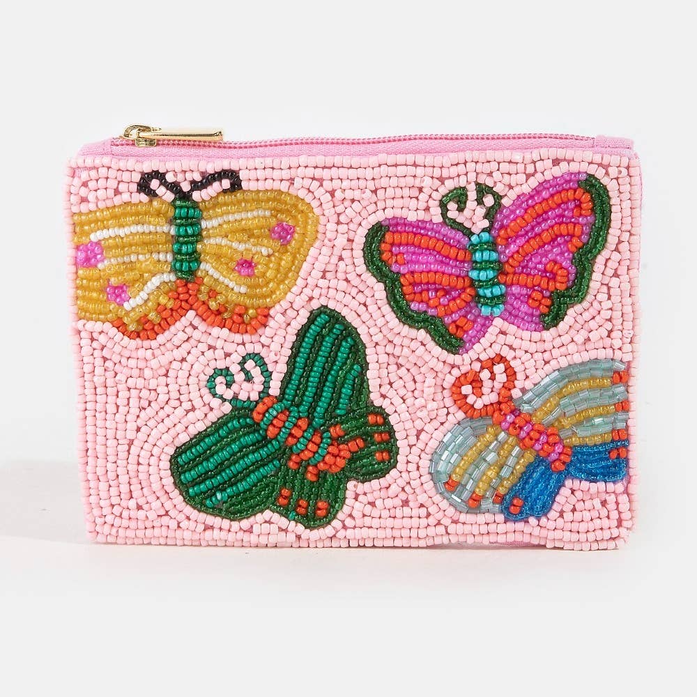 Colorful Butterfly Beaded Coin Purse