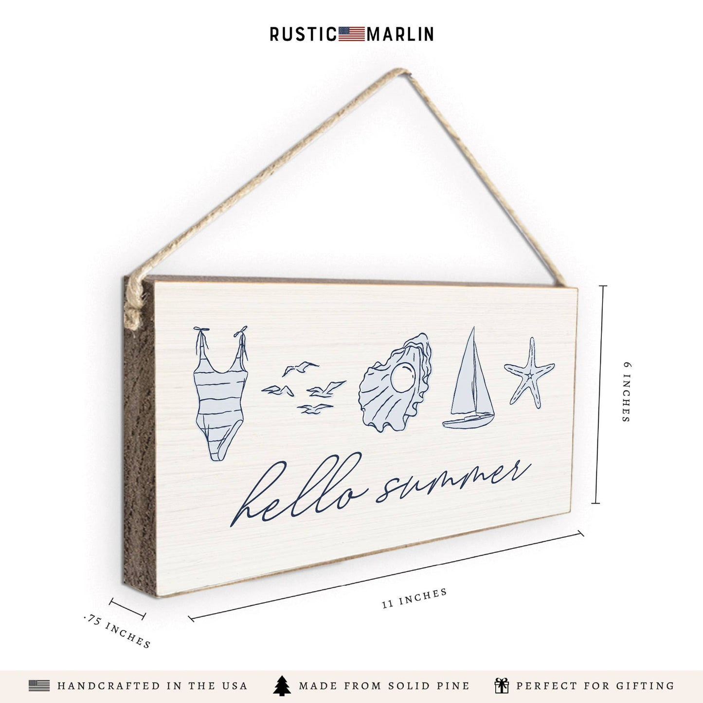 Hello Summer Twine Sign | Coastal Door Decor | Summer Sign
