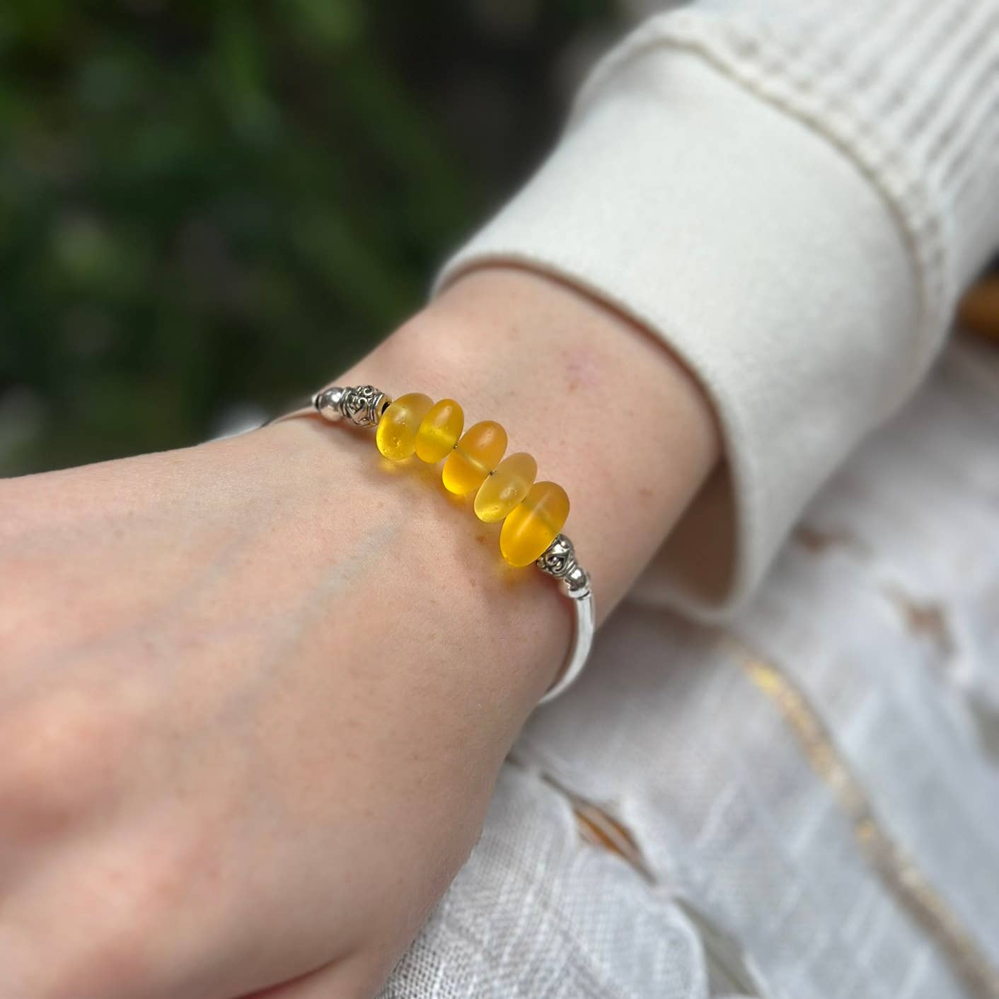 Golden Sun Sea Glass Nuggets Single Bracelet