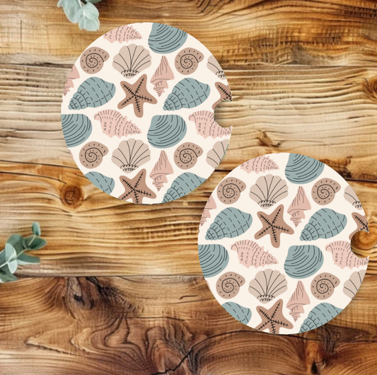 Vintage Sea Shells Beach Car Coaster Set