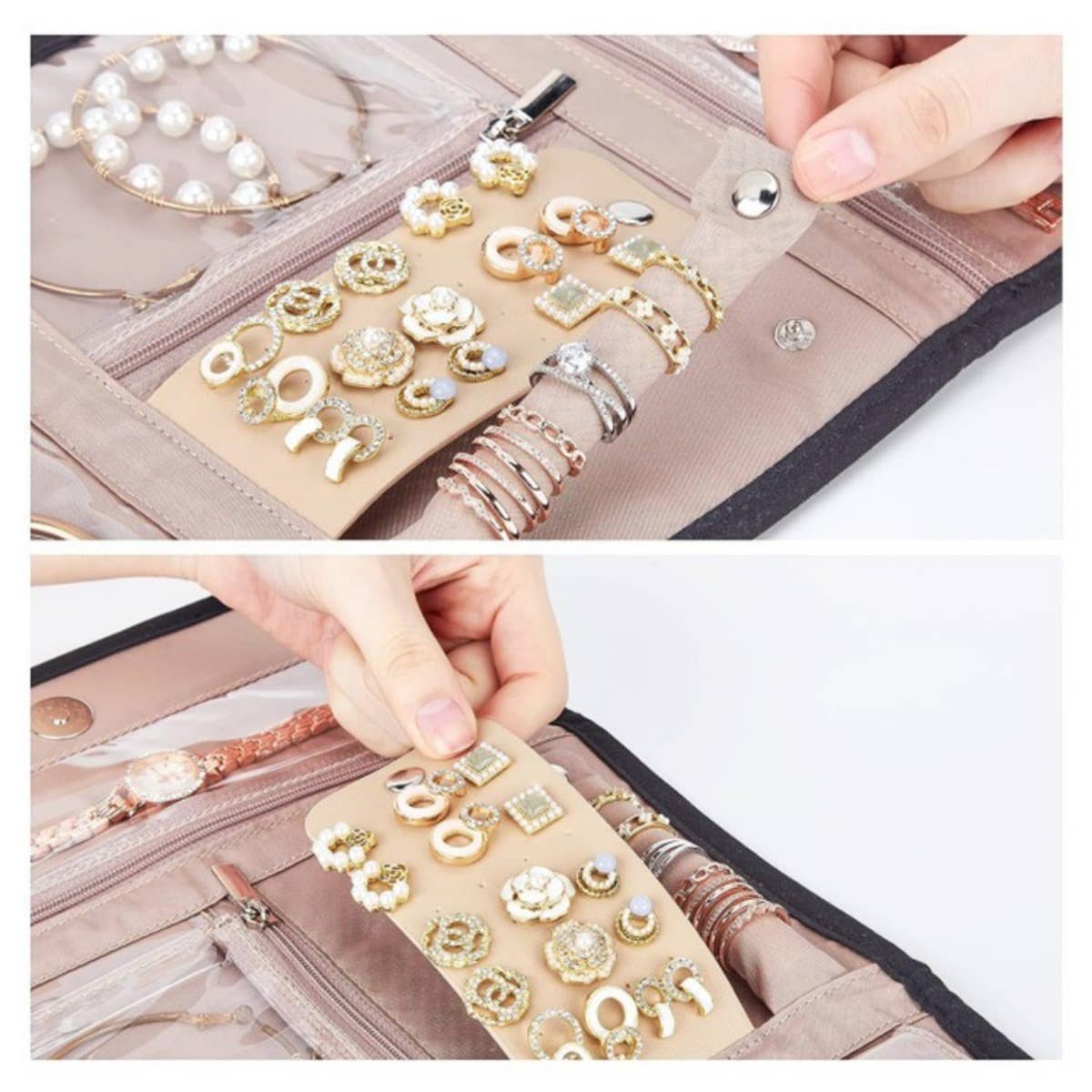 Foldable Travel Jewelry Organizer Roll - Black