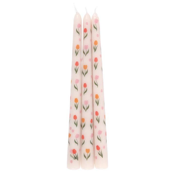 Set of 3 Spring Tulip Print Taper Candles