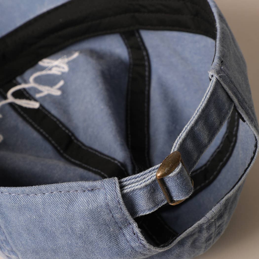 Salty Lettering Embroidery Baseball Cap: LIGHT BLUE / One Size
