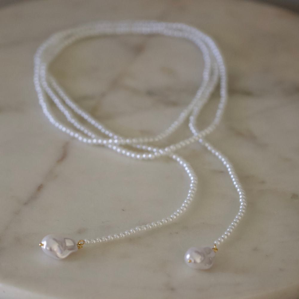 Wrap Pearl Lariat Necklace