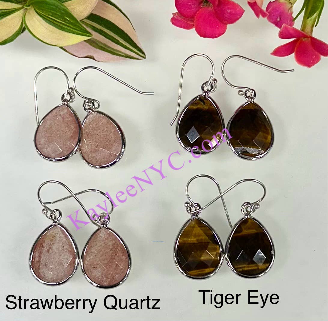 Natural Crystal Teardrop Sterling Silver Dangling Earring