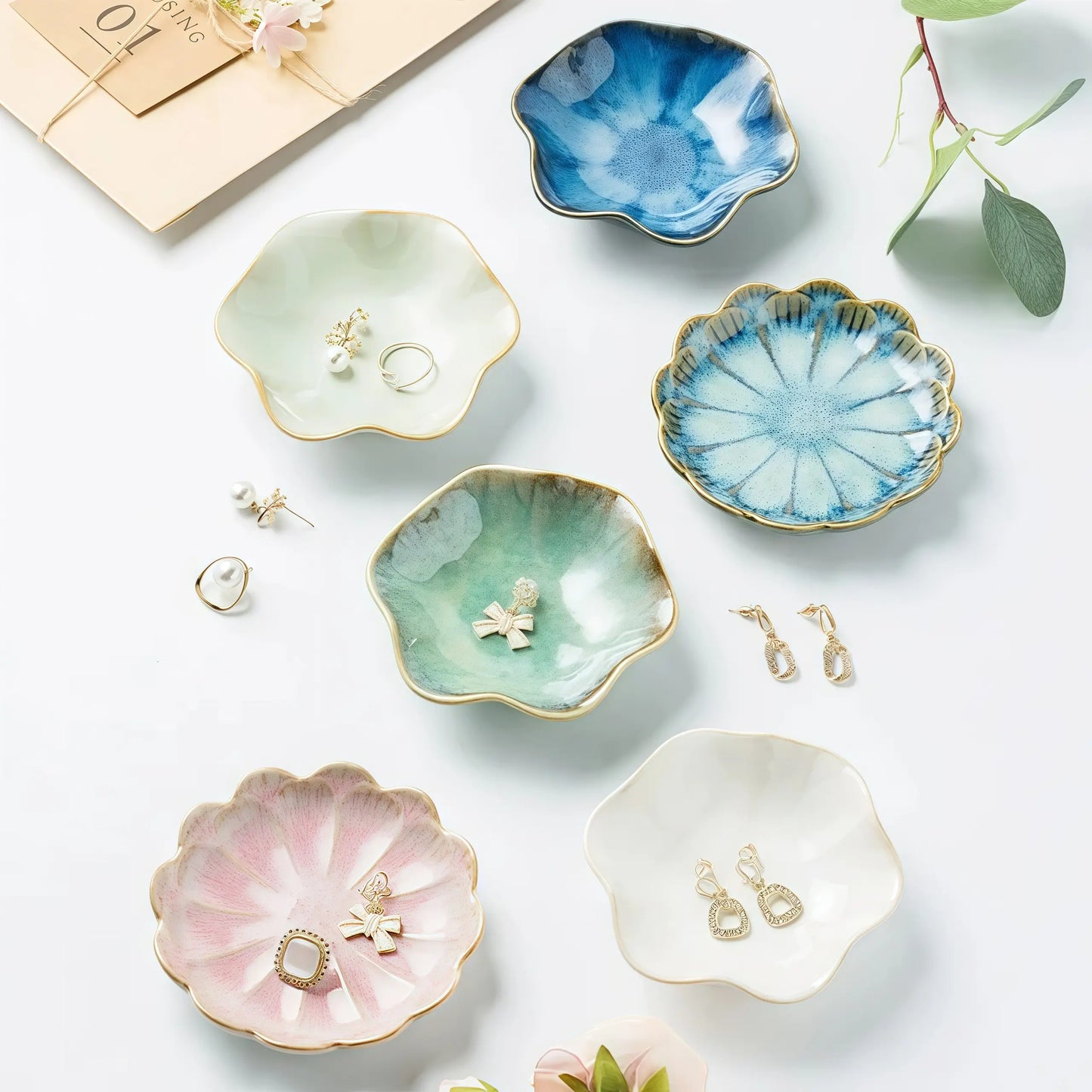 Set of 2 Ceramic Lotus Dipping Bowls