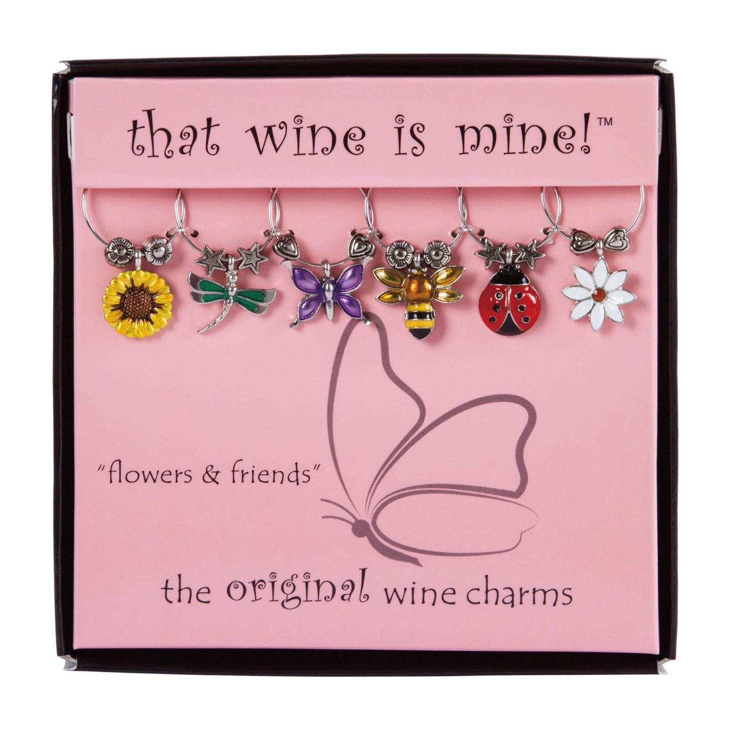 Supreme Housewares - 6-Piece Flowers and Friends Painted Wine Charms