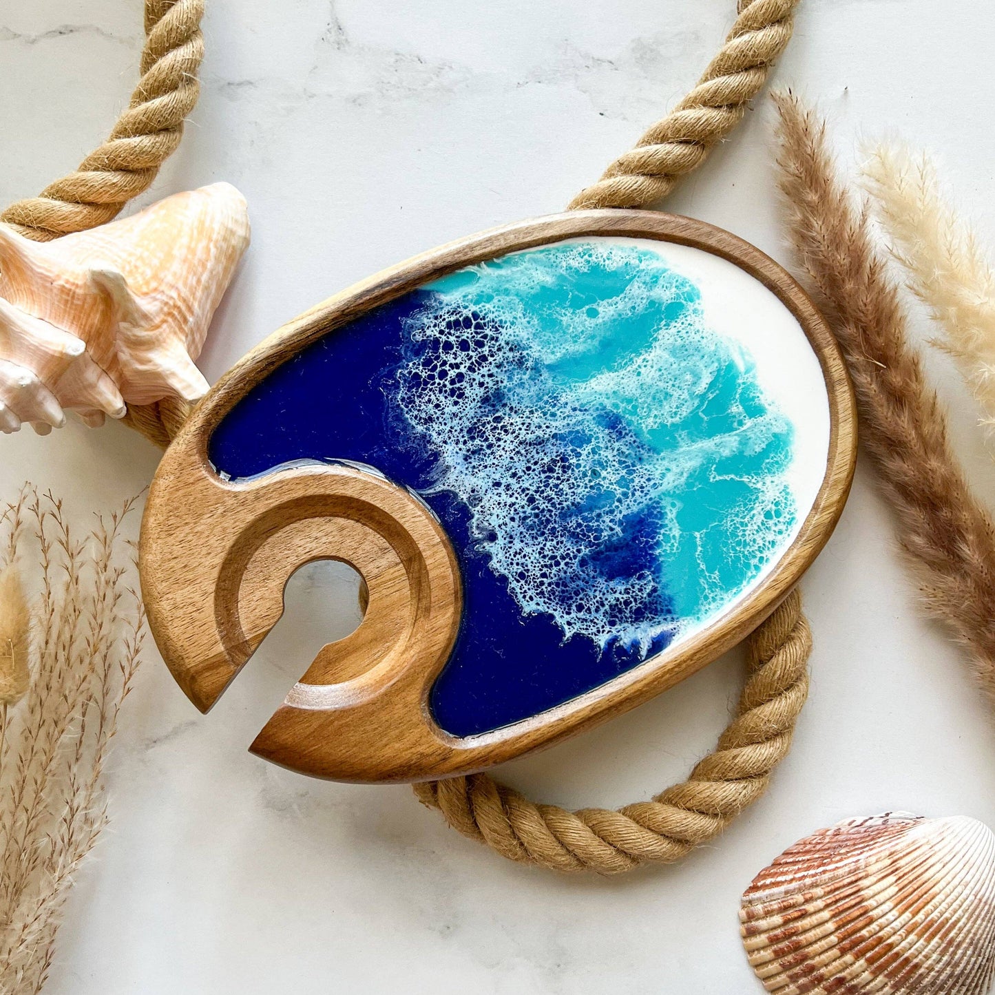 Citrus Waves Art - Personal Charcuterie Board with Wine Glass Holder