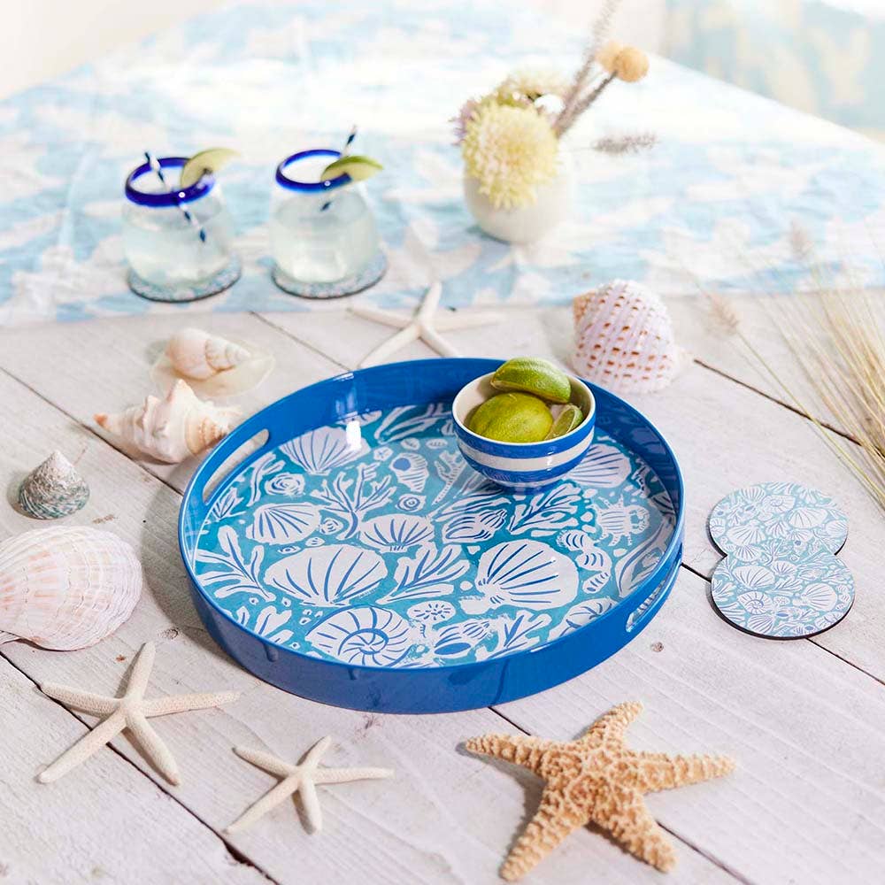 Sea Life Round Lacquer Serving Tray